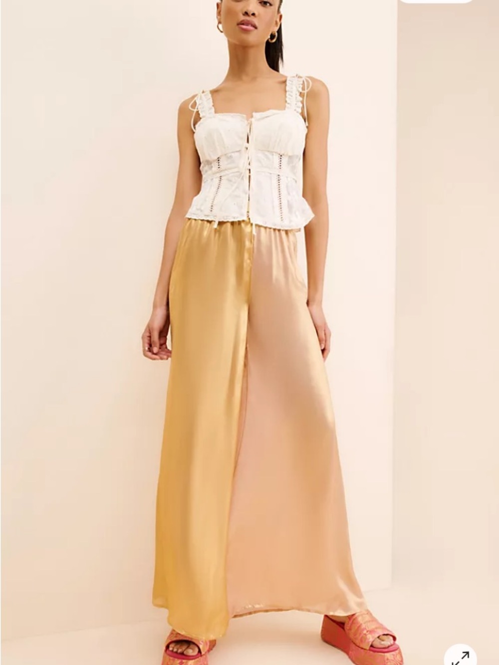 Jen's Pirate Booty Free People boho Golden Wave Metallic Sheer Wide Leg Pant M